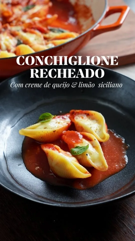 Conchiglione recheado com creme de queijo e limao siciliano, receita de Dani Lisboa